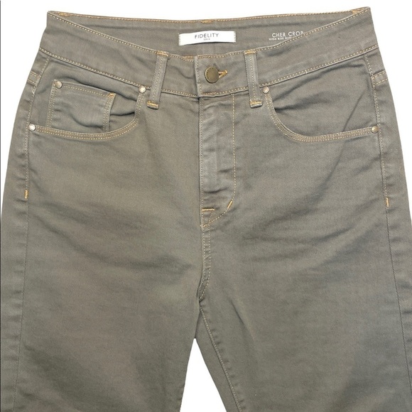 Fidelity Denim Cher Crop High Rise Slim Straight Sage Green Jeans | Size 26 - Picture 2 of 12